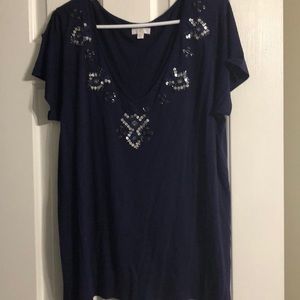 Navy embellished blouse